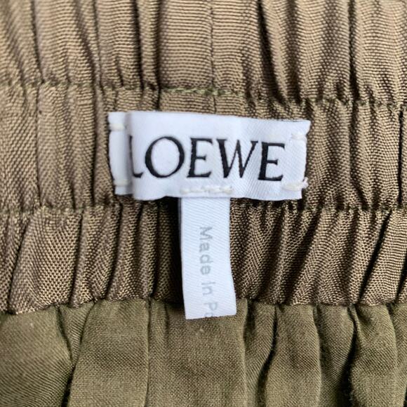LOEWE Size 4 Green Olive Silk Elastic Waistband Asymmetrical Hem Skirt - Picture 3 of 8